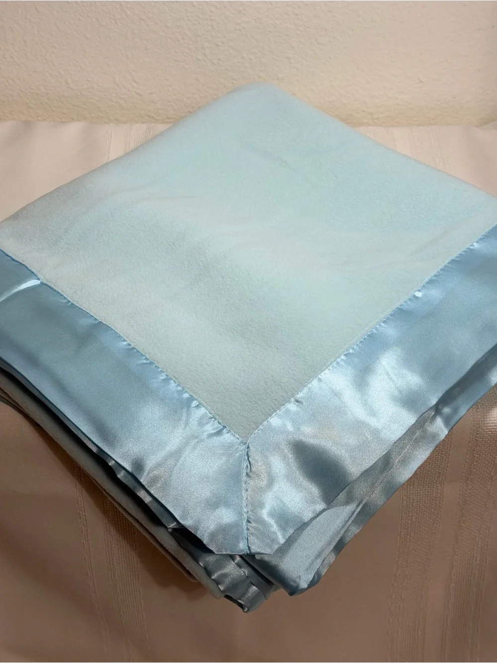 New Terry Town Blue Micro-Fleece Satin Trim Nursery Crib Baby Blanket SO SOFT!
